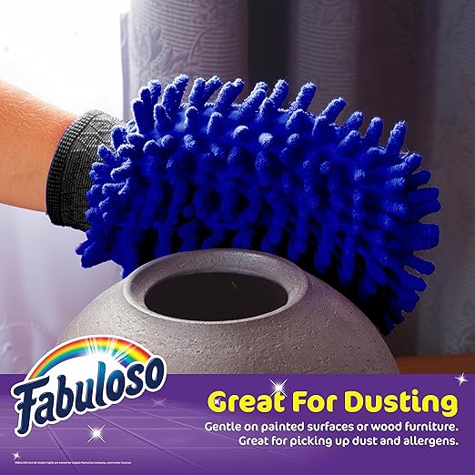 Fabuloso Microfiber Cleaning Mitt Glove, Lint-Free Scratch-Free Dusting and Washing for Furniture, Blinds, Baseboards, Shelves and Car Interior, One Size Fits All, Blue, 3-Pack