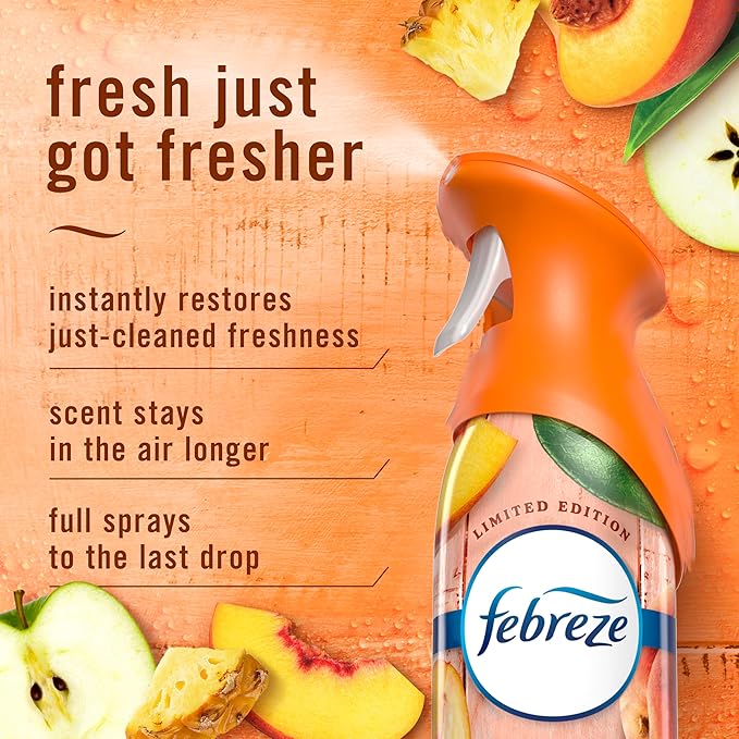 Febreze Air Mist, Air Freshener Spray, Odor Fighting Room Spray, Deodorizer for Home Bathroom Kitchen Office Apartment Dorm Room Classroom, Juicy Summer Peaches Scent, 8.1oz (Pack of 3)