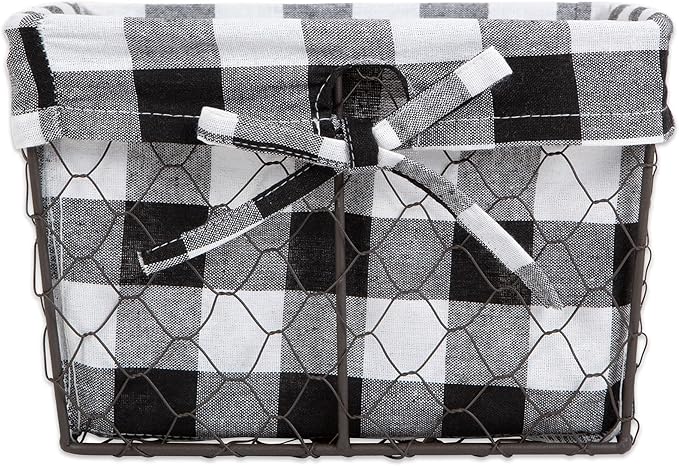 DII Farmhouse Chicken Wire Storage Baskets with Liner, Small, Vintage Black & White Check, 9x7x6", 3 Piece