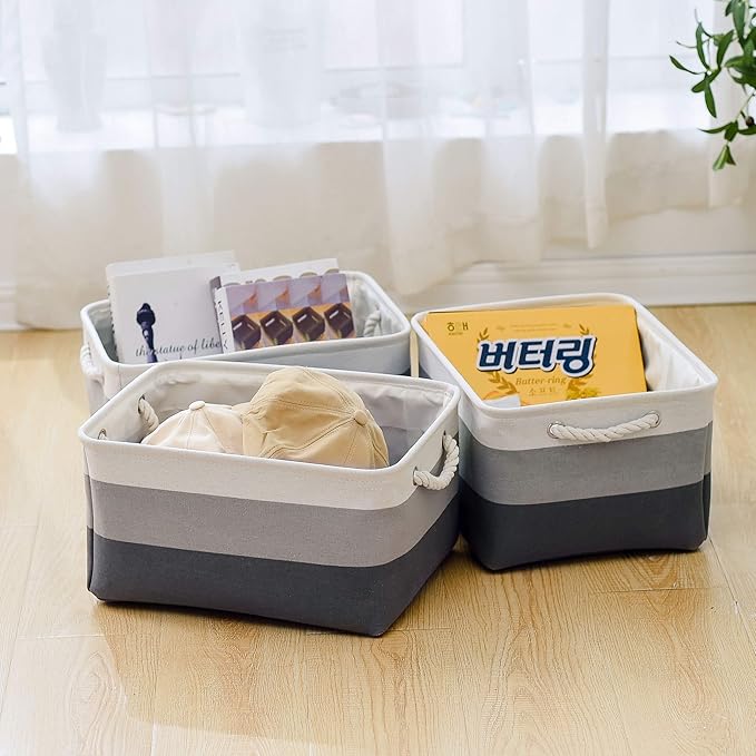 Sacyic Large Storage Baskets for Shelves, Fabric Baskets for Organizing, Collapsible Storage Bins for Closet, Nursery, Clothes, Toys, Home & Office [3-Pack, Gray Gradient]