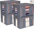 Linen Clothes Storage Bins, 4PCS Sturdy Closet Organizers and Storage Bin with Metal Frame, 2 Opening Ways Fabric Visible Lidded Storage Box for Organizing Clothing,Jeans,Sheets (4PC Gray, 60Liters)