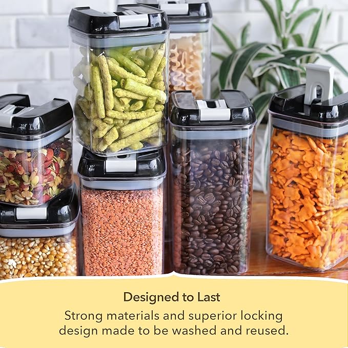 Simply Gourmet Airtight Food Storage Containers with Lids – 14 Piece Assorted Size Kitchen Pantry Organization Set, BPA-Free Clear Plastic, Stackable Containers for Cereal, Flour, Sugar, Rice, Snacks