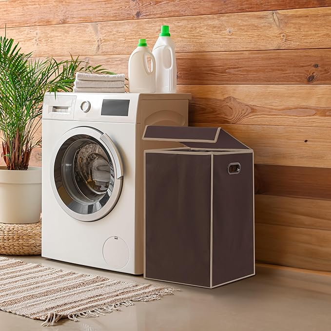 Simple Houseware Foldable Laundry Hamper Basket with Lid, Brown