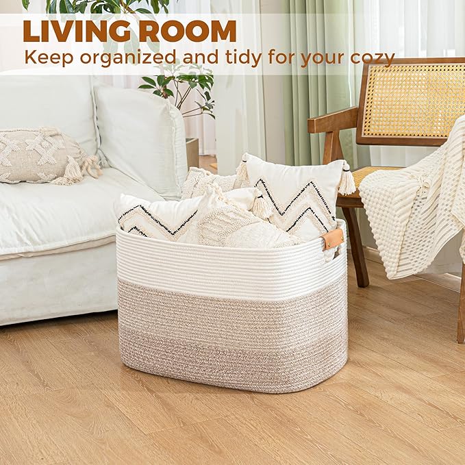 danpinera Rectangle Blanket Storage Basket, Large Blanket Basket Living Room, Nursery Nin for Toys, 50 L Large Woven Storage for Toy Organizing & Laundry, 18.11’’*14.17’’*11.81’’, Gradient Brown