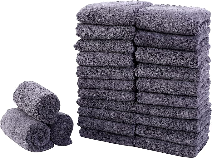 Sunny zzzZZ 24 Pack Kitchen Dishcloths - Does Not Shed Fluff - Reusable Dish Towels, Dish Cloths, Super Absorbent Coral Fleece Cleaning Cloths, Nonstick Oil Washable Fast Drying, 10 x 20 Inch (Grey)