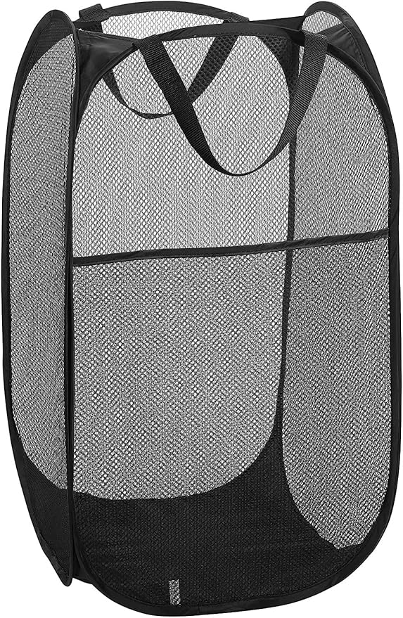 Laundry Basket, Laundry Hamper - Mesh Popup Laundry Hamper. Portable, Durable Handles, Collapsible for Storage, and Easy to Open. Great for The Kids Room, College Dorm, or Travel. (Black)[SHOOTING]