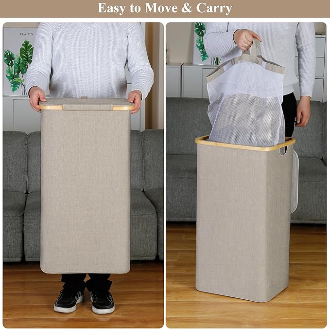 A Laundry Basket with Lid, Large Laundry Hamper with Handle and Lid, Collapsible Clothes Basket Organizer with Removable Inner Bag for Clothes Toys Towels (Oatmeal, 110L)