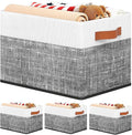 Fab totes Collapsible Storage Baskets for Shelves,14"x10", 4 Pack Foldable Fabric Storage Bins with Double Leather Handles, Large Baskets for Organizing Books, Clothes, White & Black