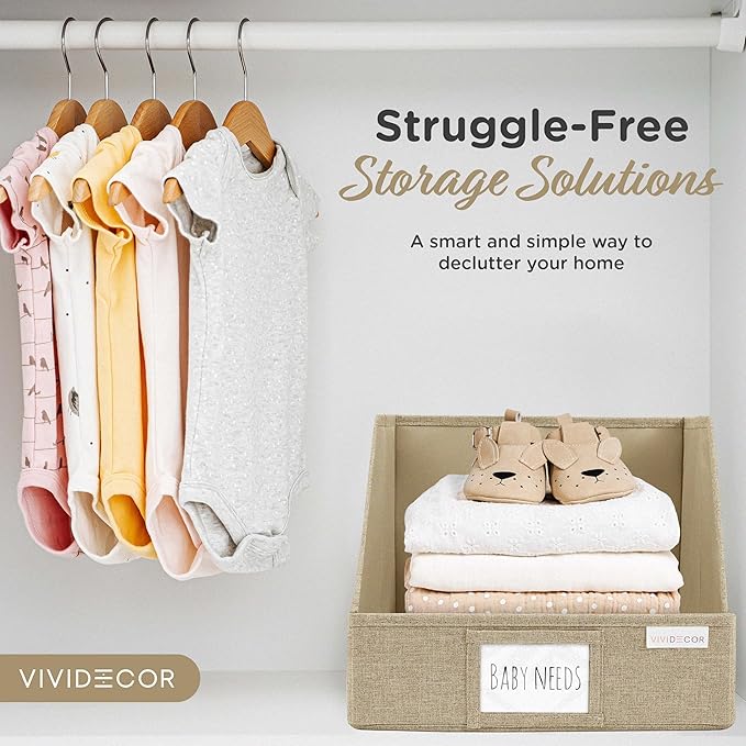VIVIDECOR Storage Cubes – 12x12x10 Fabric Baskets for Organizing, Storage Baskets for Shelves, Front Opening Fabric Bins, Closet Organizer Bins for Clothes, Towels, Sweaters, Linen – Brown, 3 Pack