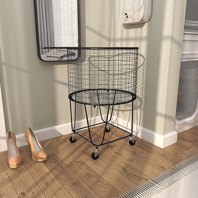 CosmoLiving by Cosmopolitan Metal Storage Cart Deep Set Rolling Mesh Laundry Basket , 18" x 18" x 24", Black