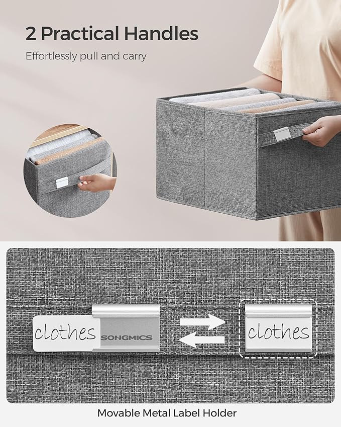 SONGMICS Storage Baskets, Set of 4 Extra Large Storage Bins for Organizing, 30L, 15.7 x 11.8 x 9.8 Inches, Fabric Storage Cubes for Shelves, Easy to Clean, Foldable, 2 Handles, Dove Gray UROB240G04