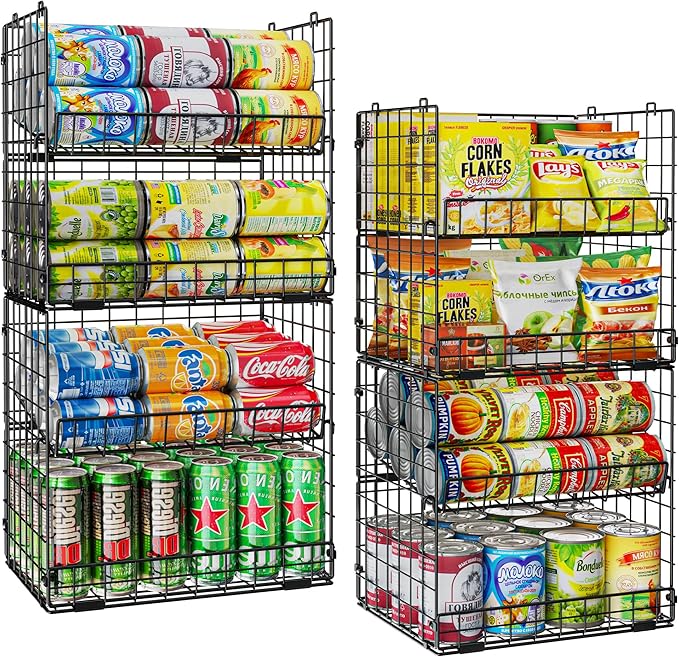 JKsmart 8-Tier Stackable Wire Basket, Can Organizer for Pantry Kitchen, XXL Metal Storage Shelves with Dividers & Handles, Easy Assembly Space Saving Storage Bins for Snacks Fruits Veggies