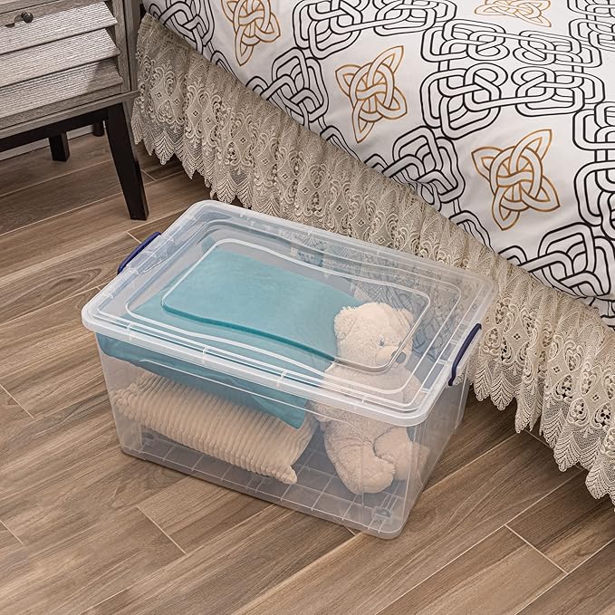 Superio Storage Containers With Wheels (3 Pack), Opaque Clear Stackable Large Storage Containers With Lids, Durable Latches (85 Quart)