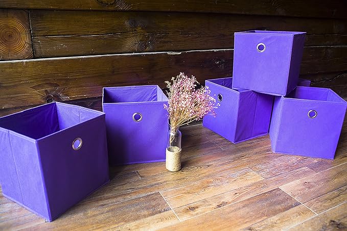 Amelitory Storage Bins Foldable Cube Organizer Fabric Drawer Set of 6 Purple