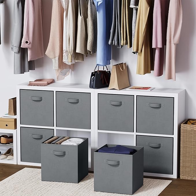 Fabric Storage Cubes for Cube Organizer - 8 Pack Heavy Duty Storage Bins - 13 Inch Cube Storage Bin, Use As A Clothes Storage Box In Closet, Baskets For Shelves or Cubbies Storage bins (Grey)