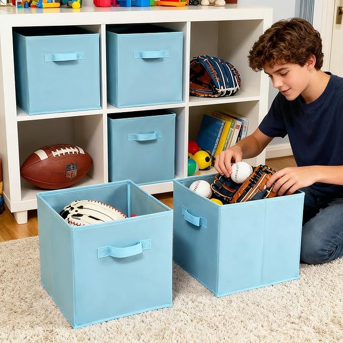 GRANNY SAYS 11 Inch Cube Storage Organizer, Cube Storage Bins, Fabric Collapsible Storage Bins, Storage Cubes for Shelves, Closet, Light Blue, 6-Pack