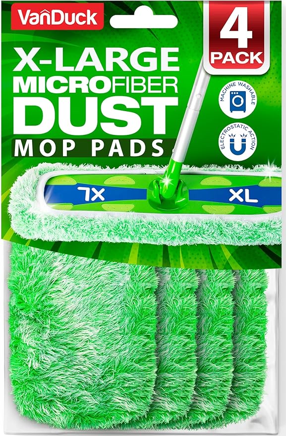 VanDuck X-Large Dust Mop Refill for Swiffer XL (4 Pack) - Microfiber Pet Heavy Duty Dry Sweeping Refills - Reusable Mop Pad