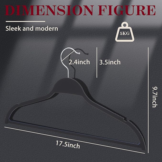 ELONG HOME Black Plastic Thin Hangers for Clothes, Upgraded Rubberized Hangers Non Slip, Durable Slim Clothing Notches Hangers, 17.7 Inches Wide for Adults Clothes, 28 Packs
