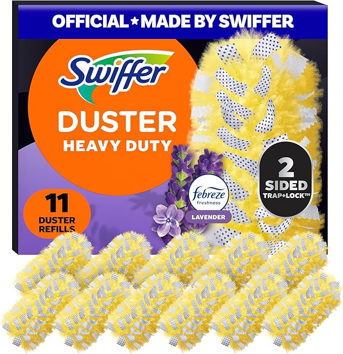 Swiffer Dusters Refill for Cleaning, Feather & Microfiber Duster Disposable Alternative, for Dusting Furniture, Blinds, Ceiling Fans, Walls, Helps Remove Allergens, Heavy Duty, Lavender, 11ct