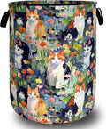 Watercolor Cats Laundry Hamper Foldable Oxford Cloth Cute Animal Cat Laundry Basket With Handle Portable Clothes Storage Organizer Basket 18.9"x16.5" Storage Bag For Laundry Room/Bathroom/Bedroom