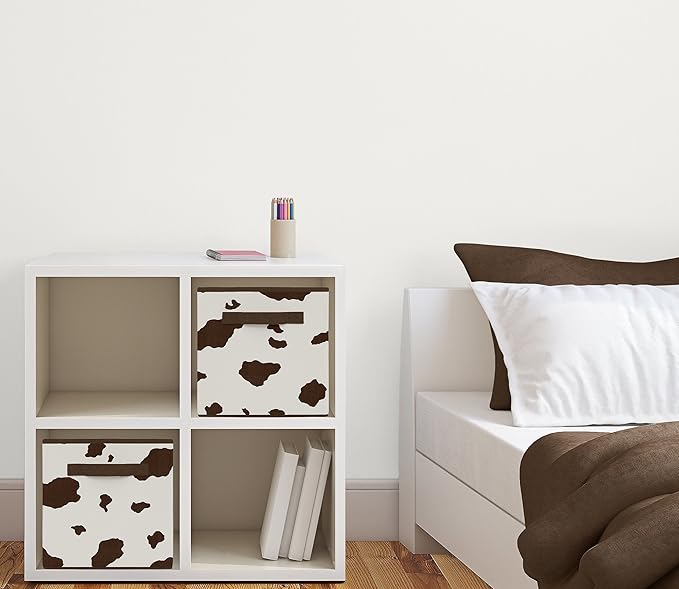 Sweet Jojo Designs Brown and Cream Cow Print Foldable Fabric Storage Cube Bins Boxes Organizer Toys Kids Baby Childrens for Wild West Collection Set of 2