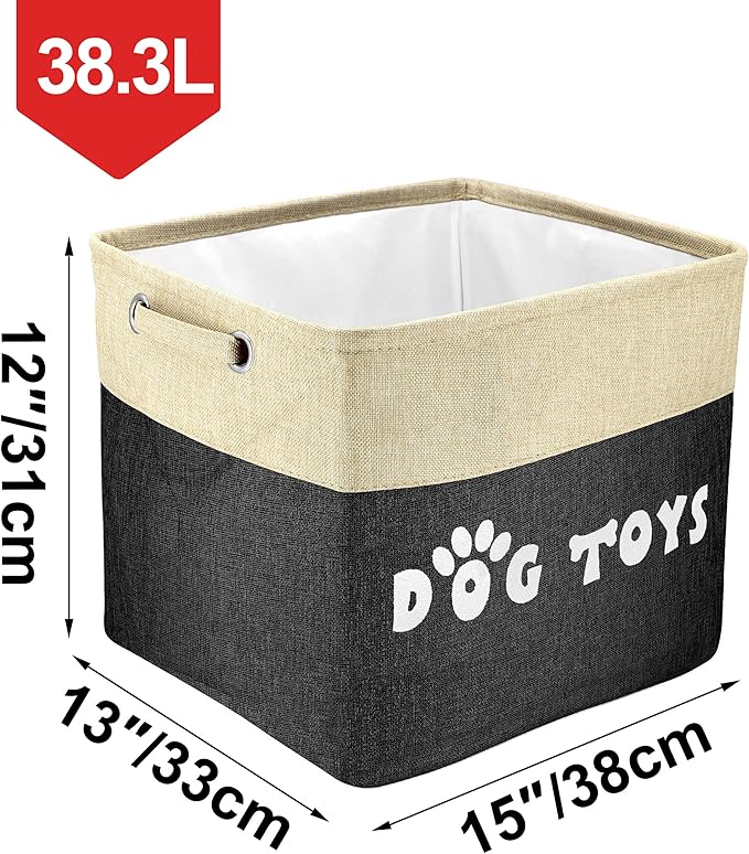 PET ARTIST Large Dog Toy Basket Bin - Rectangular Storage Box Chest Organizer for Dog Toys,Coats,Clothing,Apparel & Accessories & Blanket, Black, 15"x13"x12"