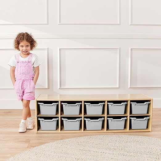 ECR4Kids Scoop Front Storage Bins, Multipurpose Organization, Light Grey, 10-Piece