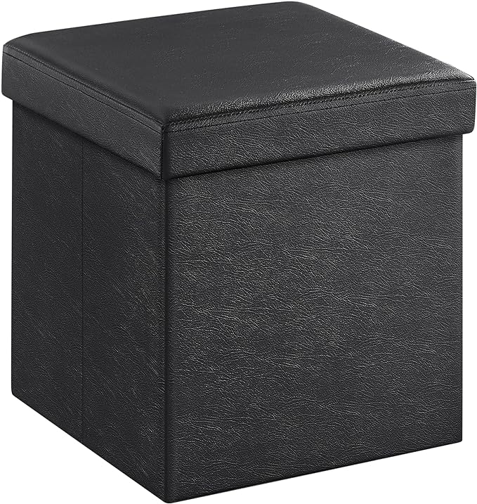 SONGMICS MAZIE Collection - 15 Inches Ottoman with Storage, Footstool, Storage Ottoman, Load 660 lb, for Dorm, Living Room, Bedroom, Synthetic Leather, Black ULSF101
