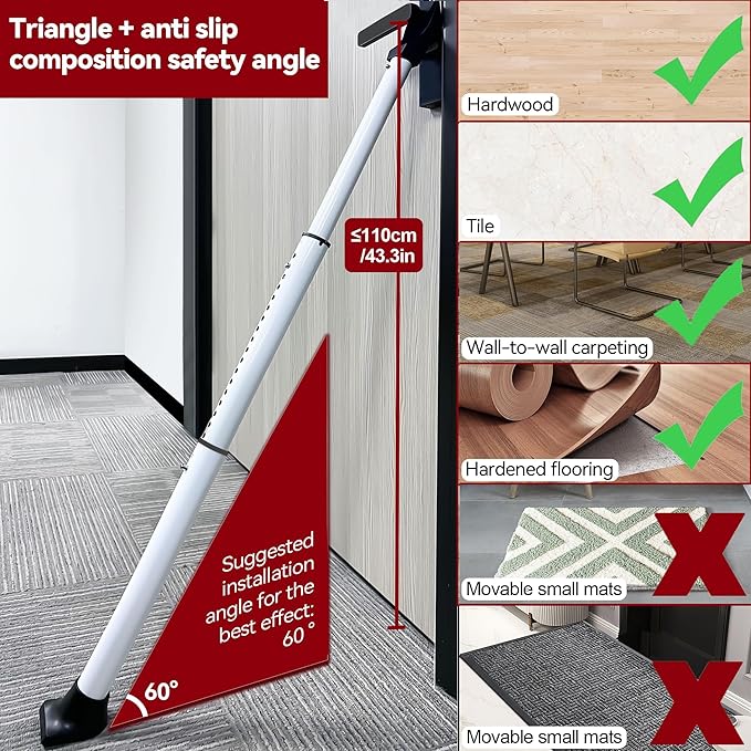 AceMining Upgraded Door Security Bar & Sliding Patio Bar, Heavy Duty Stoppers Adjustable Jammer for Home, Apartment, Travel (2 Pack,White)