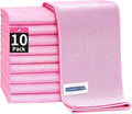 HOMERHYME Microfiber Cleaning Cloth - 10 Pack Glasses Cleaning Cloth, 16" x 14" Window Cleaning Rags, Streak Free Lint Free Polishing Cloths Wipes for Eye Glass, Stainless Steel, Windshield, Pink