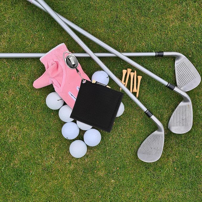 Alipis Golf Towel Retractable with Clip Black Microfiber Golf Club Cleaning Cloth Portable On-Course Accessories