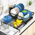 Storico Large Dish Drying Rack - Extendable Dish Rack, Dish Drainer for Kitchen Counter, Dish Drainer with Adjustable Support Legs & Utensil Holder, Black