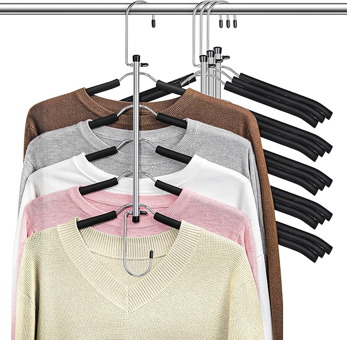Clothes Hangers Space Saving Shirt Organizer, Non Slip Multi Shirt Hangers for Closet with Foam Padded Closet Organizers and Storage for Sweater Hoodie Blouse Coat Dress Short Black 4 Pack