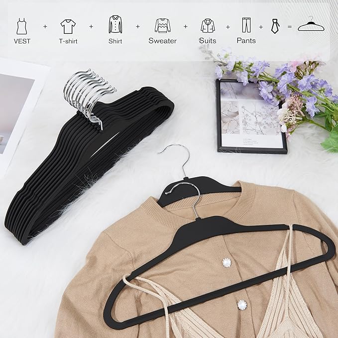 ELONG HOME Rubber Coated Hangers 20 Pack, Non-Slip Clothes Hangers with Rustproof Hooks, Space Saving Thin Design for Closet/Retail/Home