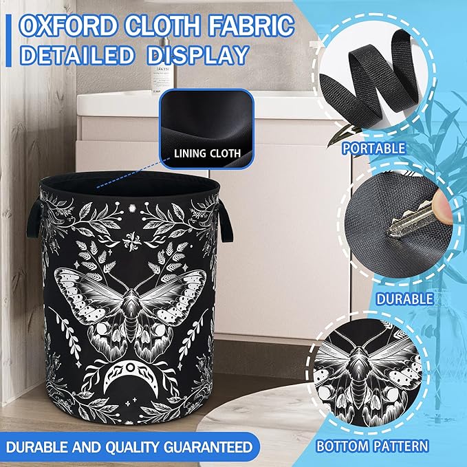 Moth Laundry Basket Oxford Cloth Funny Butterfly Laundry Hamper With Handle Foldable Portable Clothes Storage Basket 18.9 X 16.5 In Storage Bag For Laundry Room/Bathroom/Bedroom/Dormitories