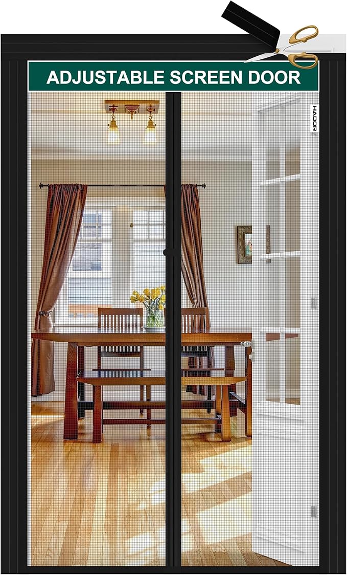 Adjustable Magnetic Screen Door Fit Door Size Width 34" - 38" Height 96" - 98", DIY Widen Heavy Duty Door Net Screen Mesh with Strong Magnet for Front Back, Black