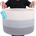 OrganiHaus Large Woven Storage Basket for Blankets and Toys 20" x 13" Inch, Rope Laundry Basket with Handles, Cushions & Pillows Storage Bin, Nursery Hamper, Soft Round Dog Toy Bin - Gray