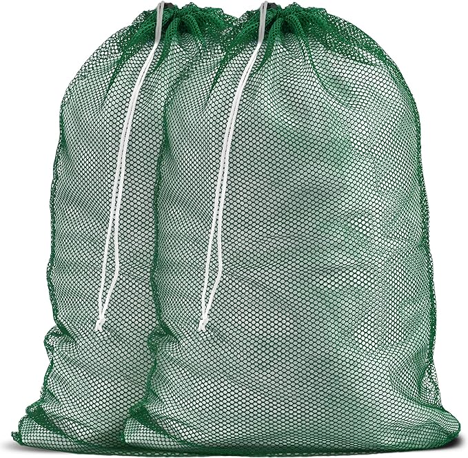 Handy Laundry Mesh XL Laundry Bags - Durable, Machine Washable with Secure Drawstring Closure - Perfect for College Dorms, Laundromats, Apartments (Green, Large 24" x 36", 2-Pack)