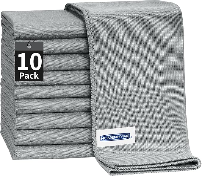 HOMERHYME Microfiber Cleaning Cloth - 10 Pack Glasses Cleaning Cloth, 16" x 14" Window Cleaning Rags, Streak Free Lint Free Polishing Cloths Wipes for Eye Glass, Stainless Steel, Windshield, Grey