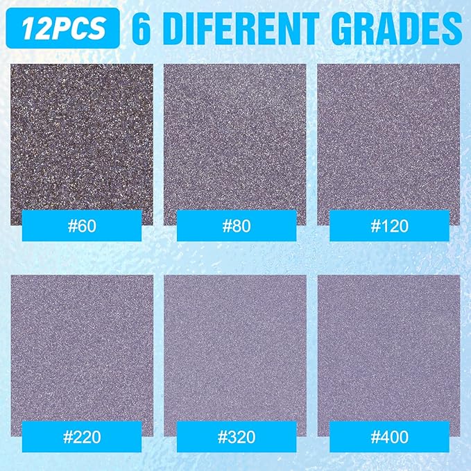 12 Pack Sanding Sponge, Washable and Reusable Sanding Blocks 220 Grit Wet Dry Sand Paper for Wood Drywall Metal Furniture