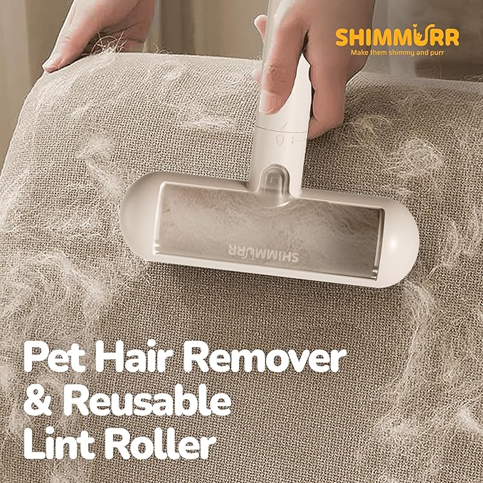 SHIMMURR Reusable Pet Hair Remover - Lint Roller for Dog & Cat Fur - for Furniture, Carpet, Clothing - Detachable Handle (Apricot (Light Beige))