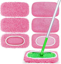 6-Pack Reusable Microfiber Mop Pads Compatible with Swiffer Sweeper, Dry & Wet Sweeping Cloths - Washable Wet Pads Refill for Multi-Surface/Hardwood Floor Cleaning -Pink