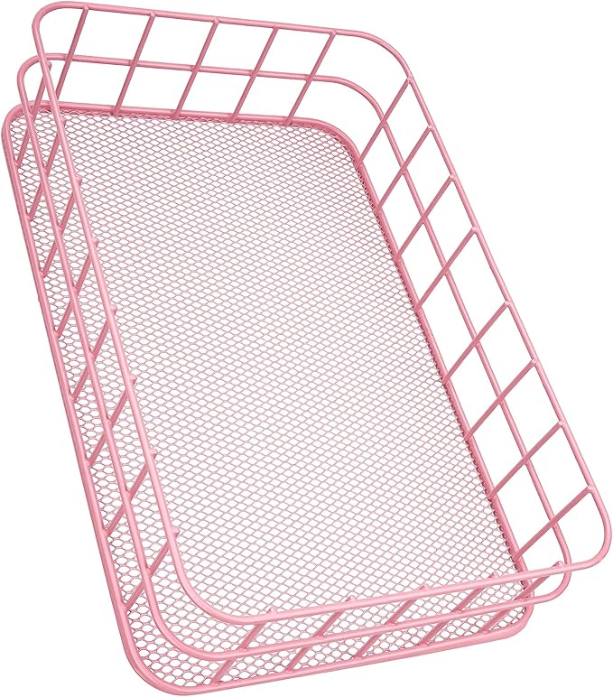 Black Metal Wire Cabinet Organizer Storage, Iron Grid Storage, Tray Net Basket Storage for Office, Home Decoration (Pink)