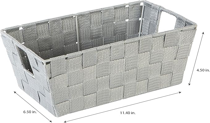 Simplify 2 Pack Small Woven Storage Shelf Basket | Organization | Bathroom | Accessories | Heather Grey
