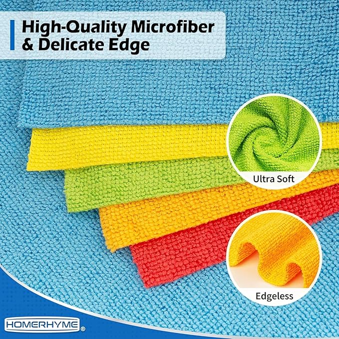 HOMERHYME Microfiber Cleaning Cloth, 150 Pack Cleaning Rags Microfiber Towel Bulk Absorbent Lint-Free Wash Cloths, All-Purpose Towels for Cars, Shop, Automotive, Garage, Home and Kitchen 11.5"*11.5"
