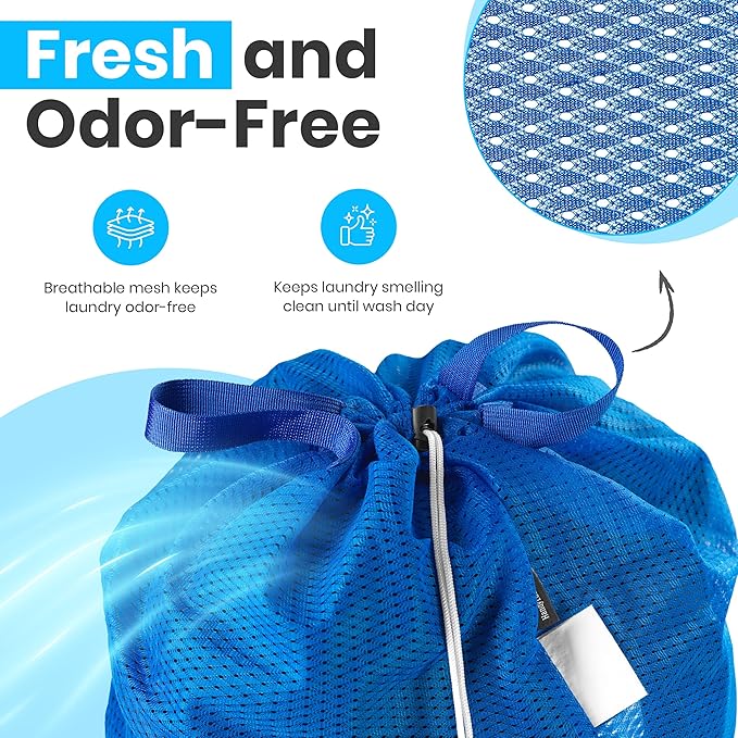 Large Mesh Laundry Bags - 2-Pack Heavy Duty with Handles & Drawstring - Machine Washable Net Laundry Sacks for College Dorm, Camp, Travel, Bedding & Clothes Storage (Blue)