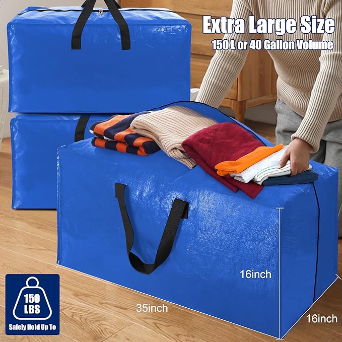 Cosy Family 8 Pack Heavy Duty Extra Large Moving Bags with Backpack Straps - Strong Handles & Zippers, Storage Totes For Space Saving, Fold Flat, Alternative to Moving Box (40 gal, Multicolored)
