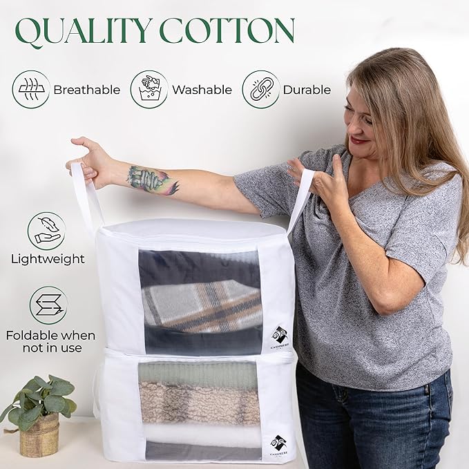 Cashmere Sweater Storage Bags | with Moth Protection Cedar | Breathable & Washable Cotton Bag | Suitable For Sweaters, Merino Wool, Scarves and more
