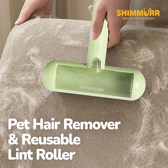 SHIMMURR Reusable Pet Hair Remover - Lint Roller for Dog & Cat Fur - for Furniture, Carpet, Clothing - Detachable Handle (Green)