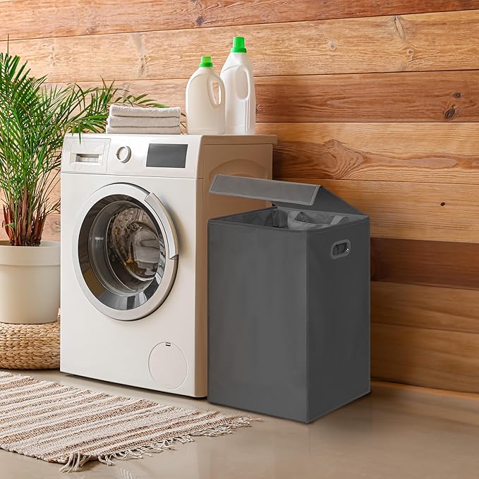 Simple Houseware Foldable Laundry Hamper Basket with Lid and Removable Bag, Dark Gray